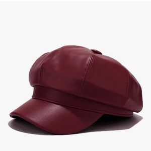 Burgundy Leather Newsboy Cap